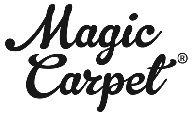 Magic Carpet® Logo – absorbent surface protection mat – washable reusable kennel liner, crate liner, feeding station mat, and DIY work mat