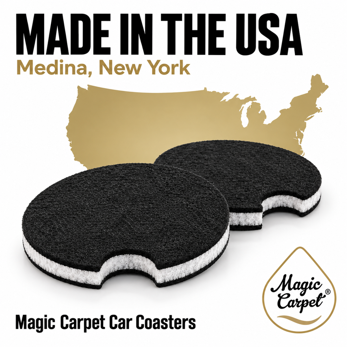 Magic Carpet car coasters, made in Medina, New York, USA