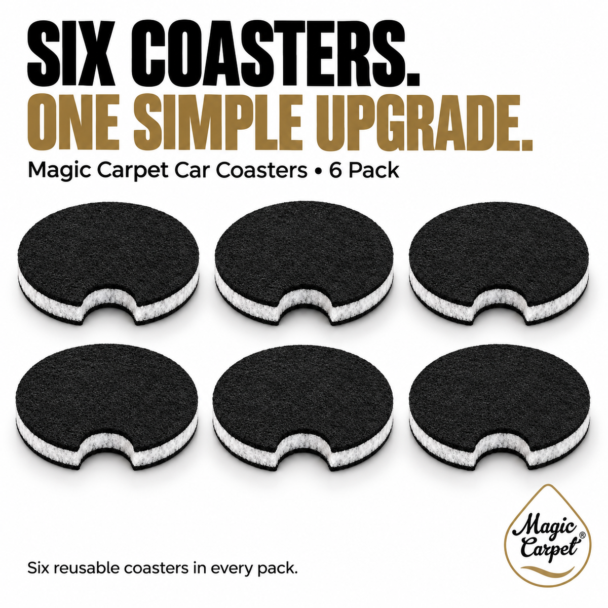 Six Magic Carpet car coasters in a pack