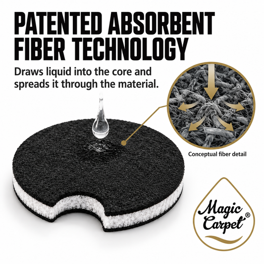Patented absorbent fiber technology, with conceptual fiber detail