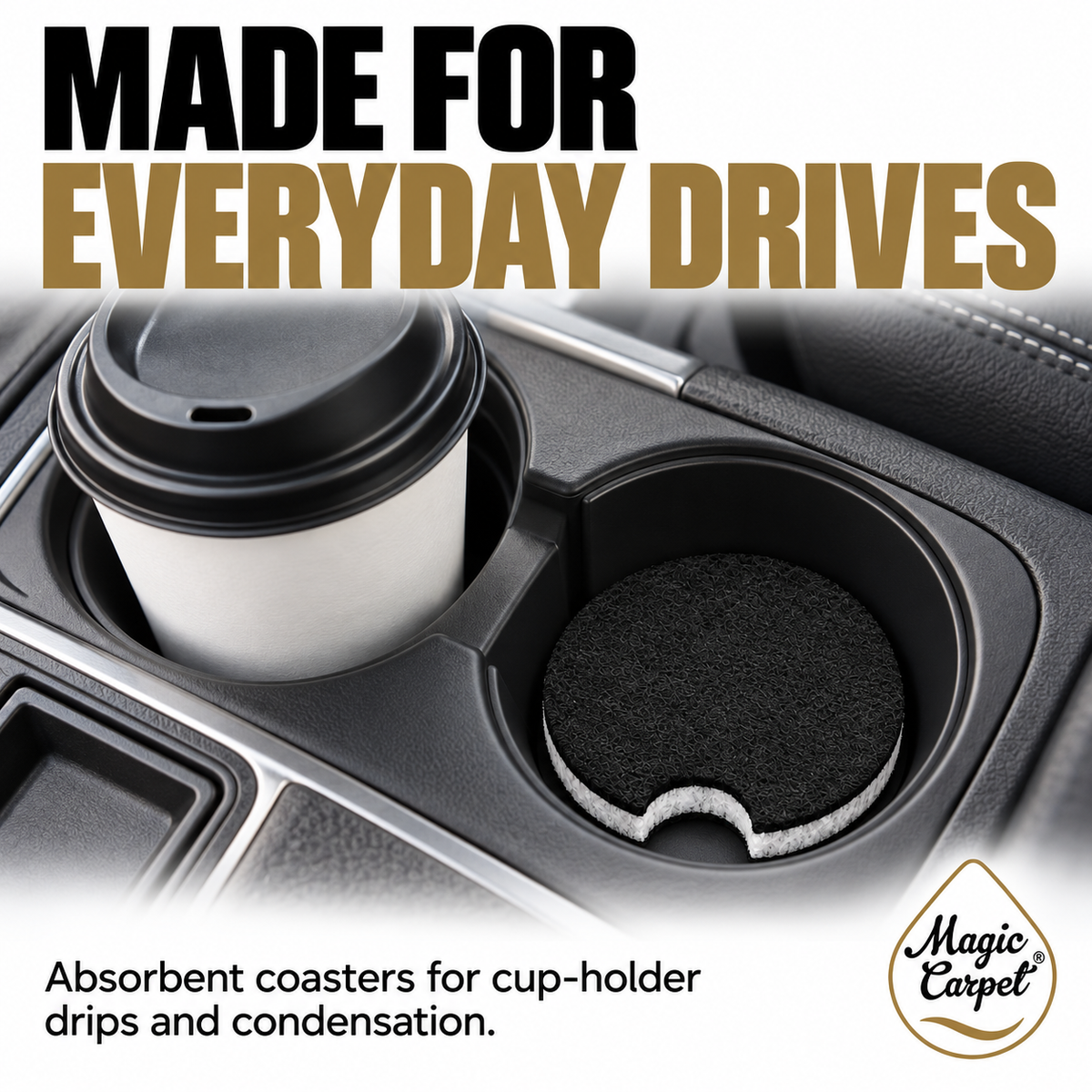 Absorbent car coasters for cup holder drips and condensation