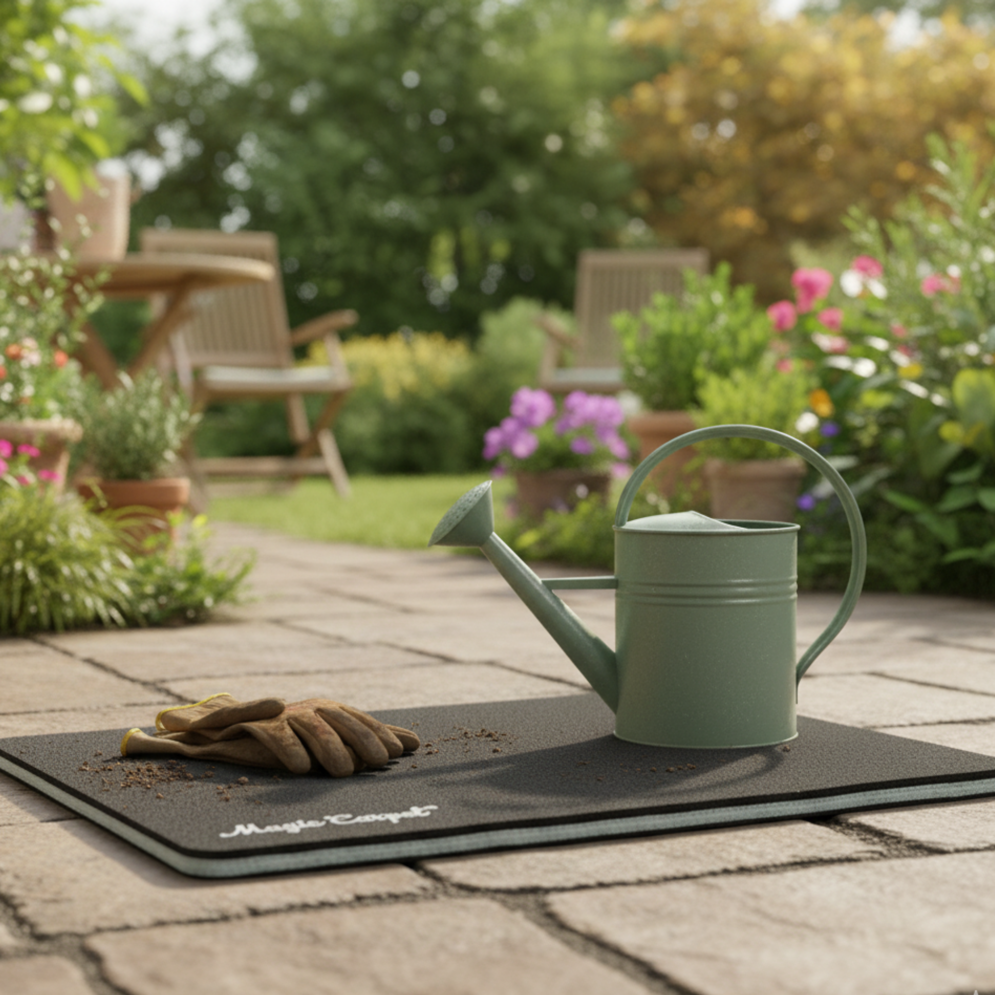 Magic Carpet® absorbent work mat for gardening – reusable, puncture-resistant, washable pad for patios and outdoor use