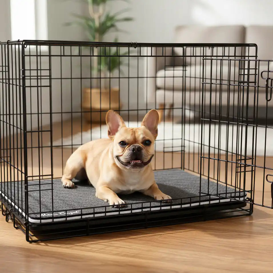 Medium dog on Magic Carpet™ absorbent kennel liner and crate liner – reusable washable feeding station mat and surface protector