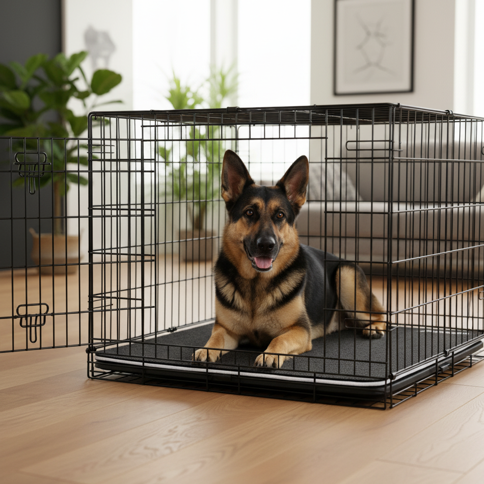 XXL dog on Magic Carpet™ absorbent kennel liner and crate liner – reusable washable feeding station mat for giant dog breeds